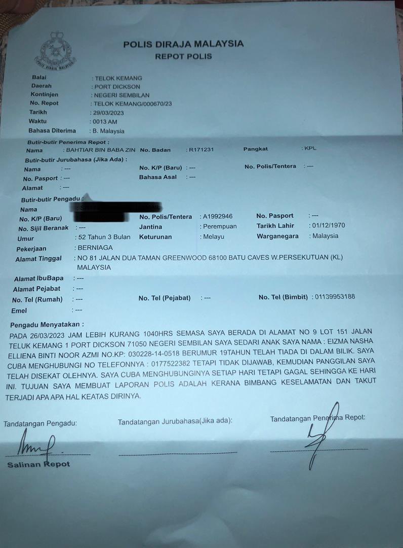 isusemasaviral's tweet photo. Assalamualaikum &amp; selamat sejahtera mintak jasa baik tolong carikan adik saya Eizma Nasha Ellieana  berumur 19tahun yang telah keluar rumah tak balik dari hari Sabtu 25/03/2023 sehingga sekarang tanpa khabar berita dari dia, phone contact kami keluarga telah diblock, https://t.co/9i8BEsjXx7