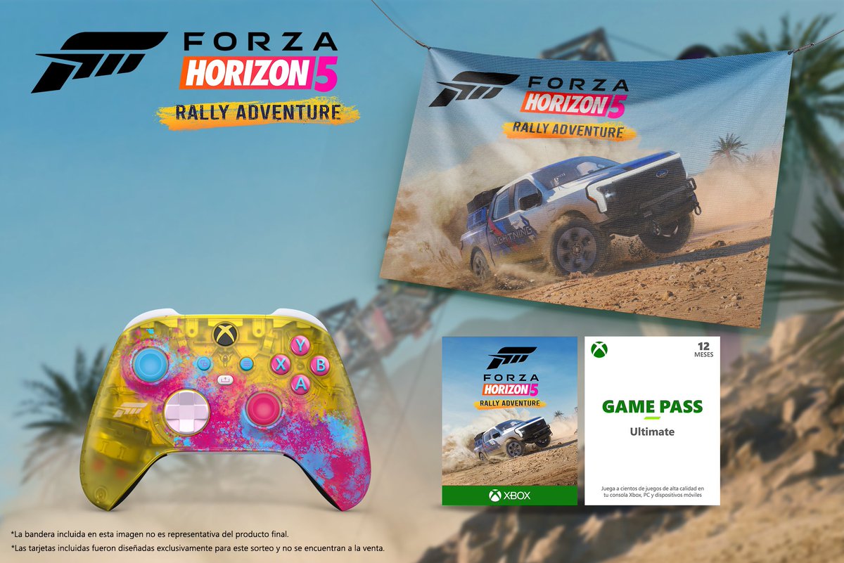 XBOXStudio's tweet photo. SORTEO EXCLUSIVO 👀

Atención! @Xbox_Spain me ha ofrecido un sorteo para vosotros por la celebración del nuevo DLC de Forza Horizon 5!

Para participar:

• RT al tweet del sorteo
• Comentario con el hashtag #FH5RallyAdventure mencionando a quien crees que sería un buen copiloto de rally
• Solo para residentes en España
• Seguir a @XboxStudio y a @Xbox_Spain 

El ganador se llevará:

• Mando Xbox – Forza Horizon 5 Edición limitada
• Tarjeta de 12 meses de Xbox Game Pass Ultimate
• Tarjeta con la expansión Forza Horizon 5: Rally Adventure
• Bandera de Forza Horizon 5: Rally Adventure

El sorteo esta disponible desde ya hasta el día 31 de Marzo a las 12 pm CEST

⚠️ Solamente para residentes en ESPAÑA ⚠️

¡Muchísima suerte!
