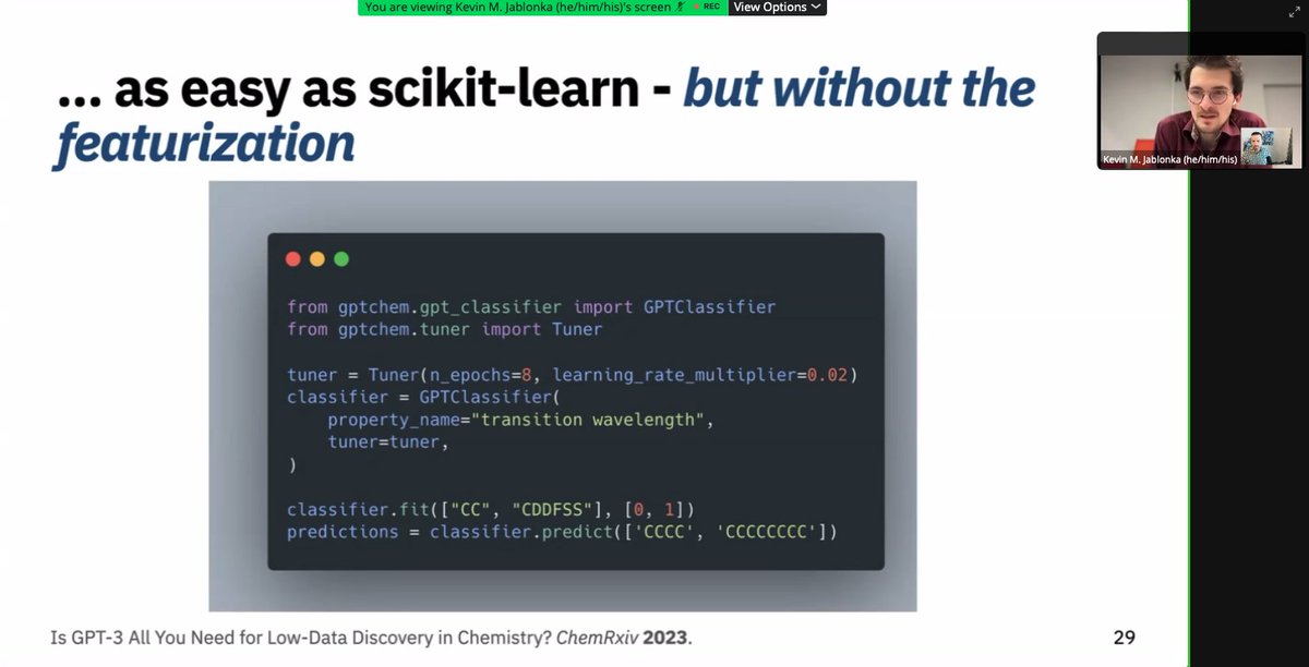 BenBlaiszik's tweet photo. Kevin Jablonka described his latest work on LLMs applied to chemical discovery. He is building software to make using these models ridiculously simple. @kmjablonka #llmhack @EPFL_en
Recording available later https://t.co/M01mH90PNv