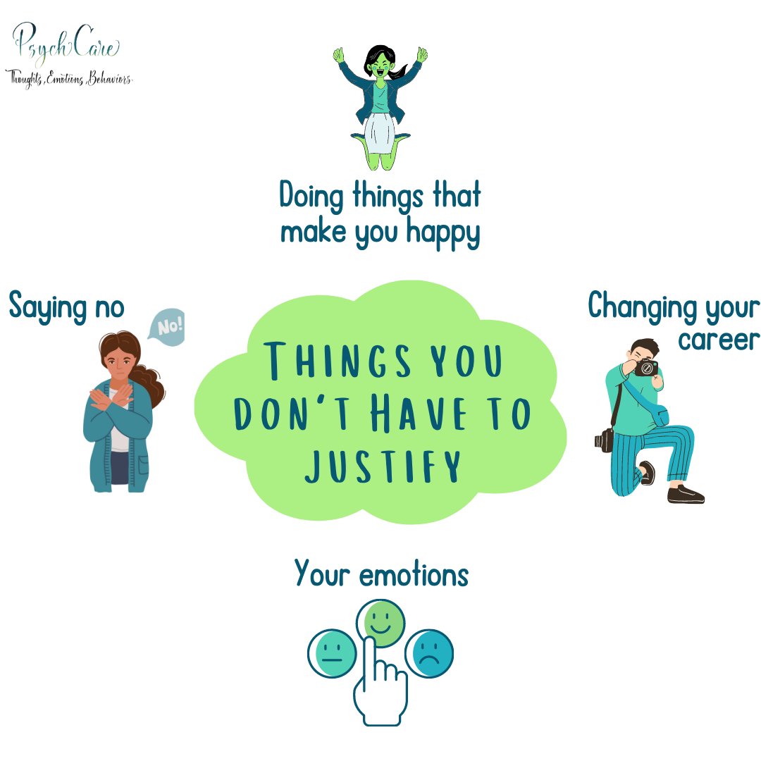 PsychcareC's tweet photo. Here are things you don't have to justify.

#psychcare #islamabad #clinic #semrasalik #psychology #therapy #healing #mentalhealthmatters #mentalwellness #mentalhealth #mentalhealthresearch #mentalmovement #fyp #likesforlike #reelsinstagram #awareness #remindertoself https://t.co/fuMJduEpn1
