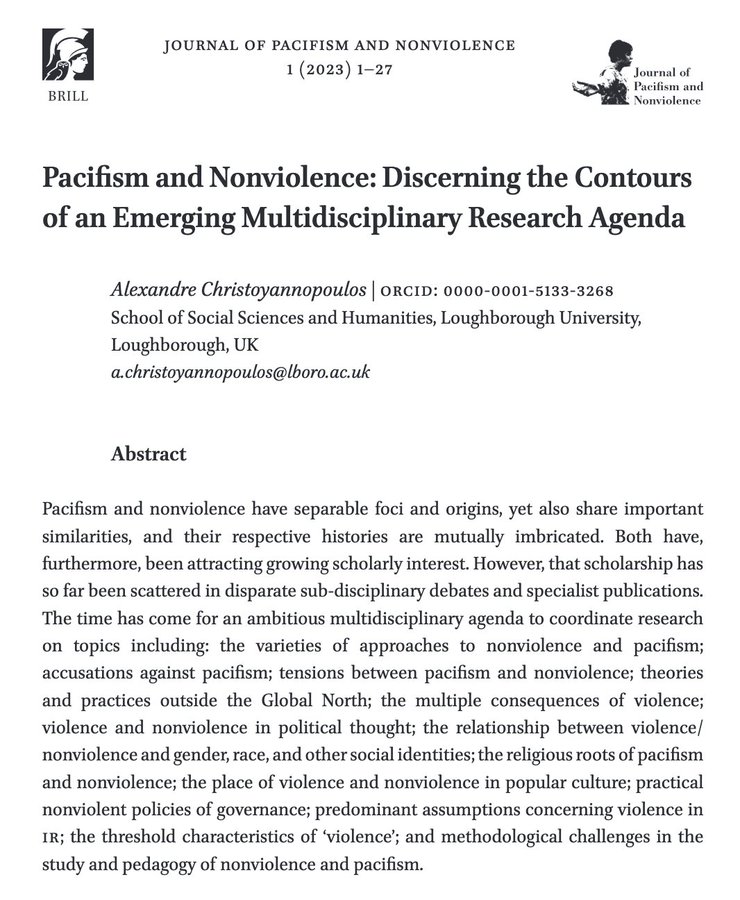Today = 1st 🎂 of opening editorial for JPN where I
 reflect on why "#pacifism *and* #nonviolence" (as well as their definitions, differences, &amp; shared territories) &amp; then delineate the research agenda/questions JPN intends to nurture: doi.org/10.1163/277278