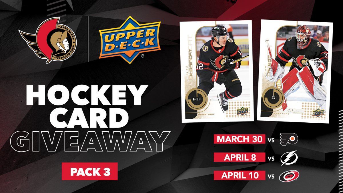 Senators's tweet photo. Tomorrow is your first chance to get the exclusive #Sens @UpperDeckSports Pack #3!

Click the link below to find out all the information you need to know about these giveaways! 

DETAILS: https://t.co/a5Ukzbv1cr https://t.co/XJYVDh6qJS