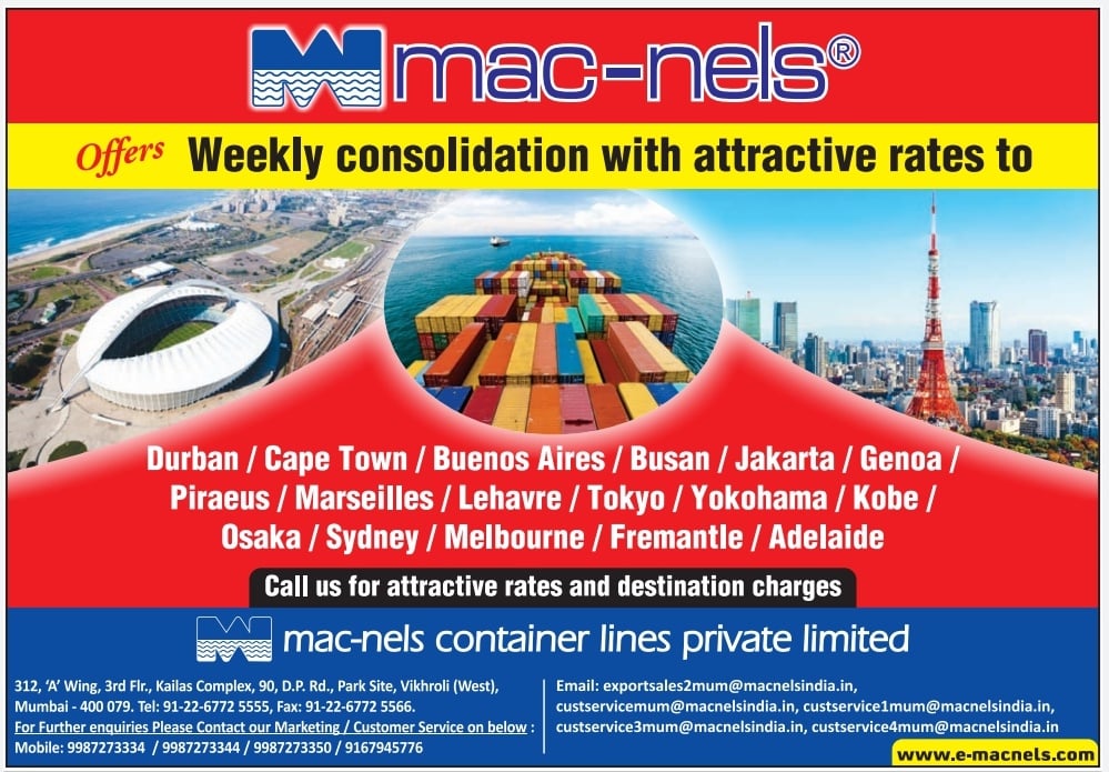 MacnelsIndia's tweet photo. Weekly #lclservice #lessthancontainerload #seafreight #shippingservice #cargoservice #logistics #freightforwarder #exports #import #exim #ficci #chamberofcommerce #assocham #phdchambers #exportpromotioncouncil #makeforworld #exportpromotion #fieo #dgft #impex https://t.co/gpDImWc1wK
