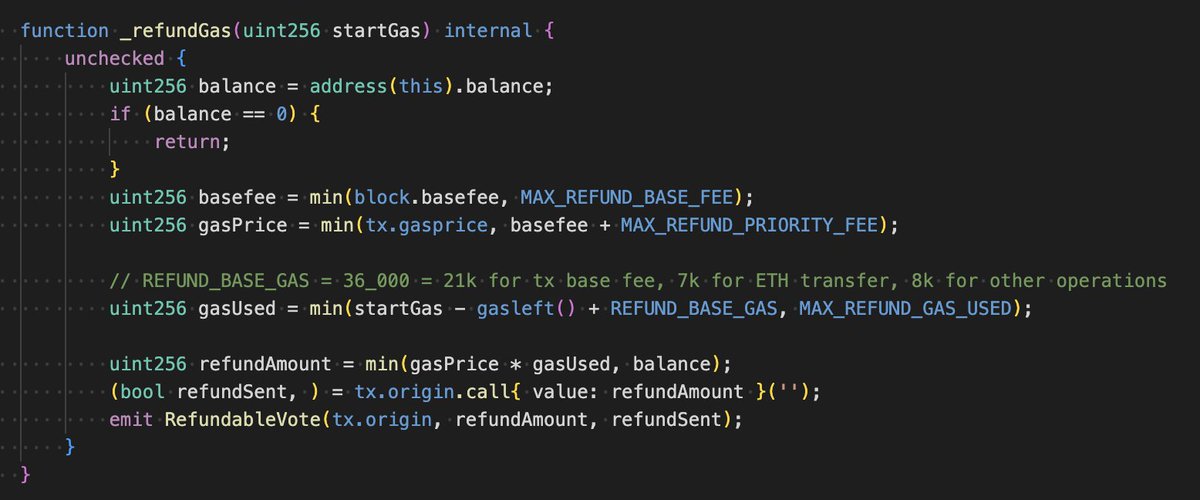 I was auditing a governance protocol with gas refunds last week, and it got me thinking... 

Gas refunds usually add a base gas amount to the gas used to account for tx overhead. 

But if I could iterate over refundable calls from one tx, I might get refunded more than I spent.