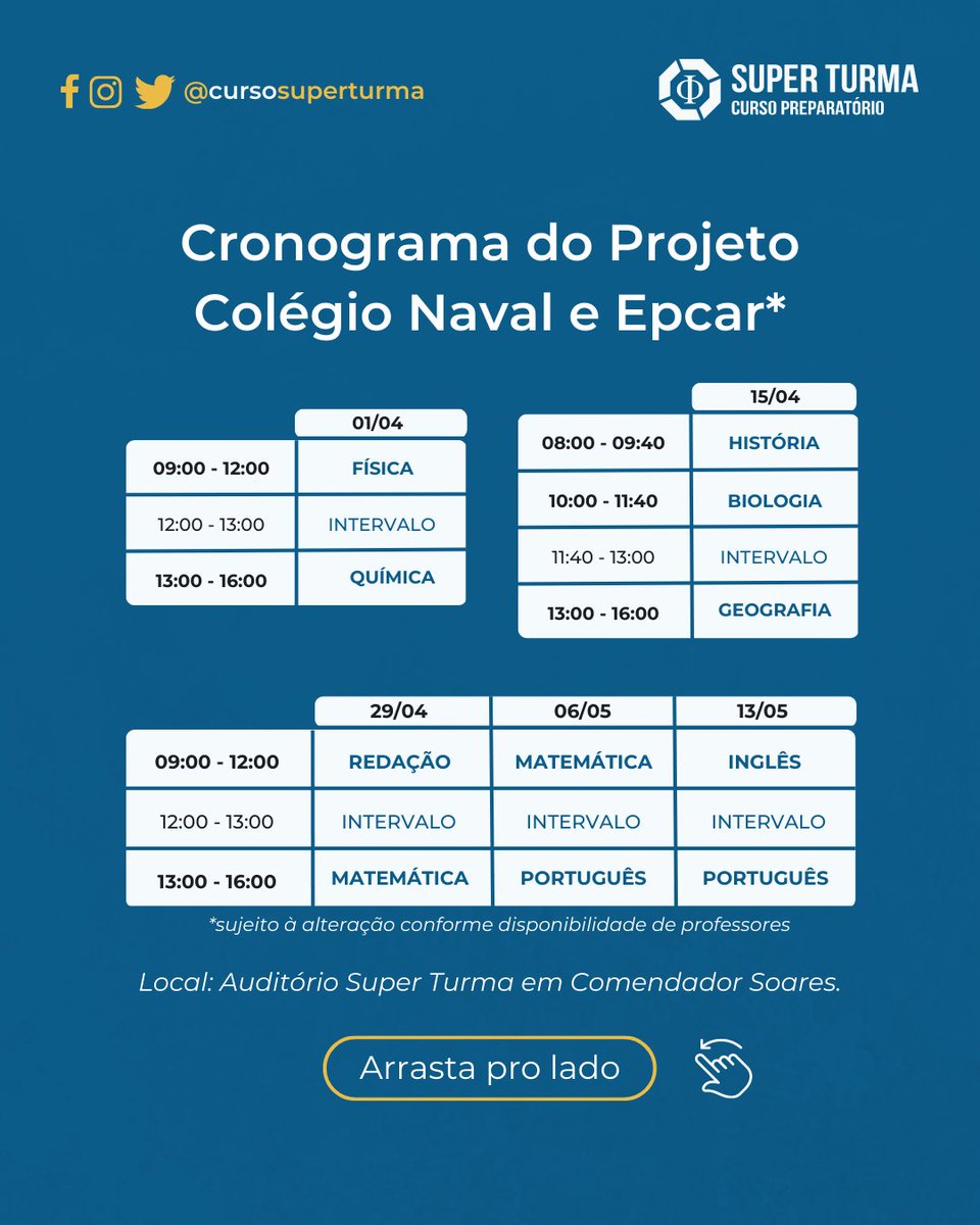 cursosuperturma's tweet photo. Prepare-se para o ensino médio militar! 💫
PROJETO CN/EPCAR, intensivão na reta final das provas! 💙
✅ 5 sábados intensivos com aulas focadas nas disciplinas de cada prova 💪🎯
Clique no Link e garanta sua vaga 👇
https://t.co/OjIkA15leG
#marinha #epcar #superturma https://t.co/KD1eaDJIfe