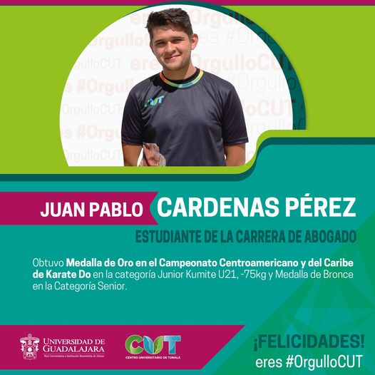Cutonala_udg's tweet photo. Juan Pablo obtuvo Medalla de Oro 🥇 en el Campeonato Centroamericano y del Caribe de Karate Do.
¡Muchas felicidades! 🎉
Tu eres #OrgulloCUT https://t.co/MB1KwFTPmK
