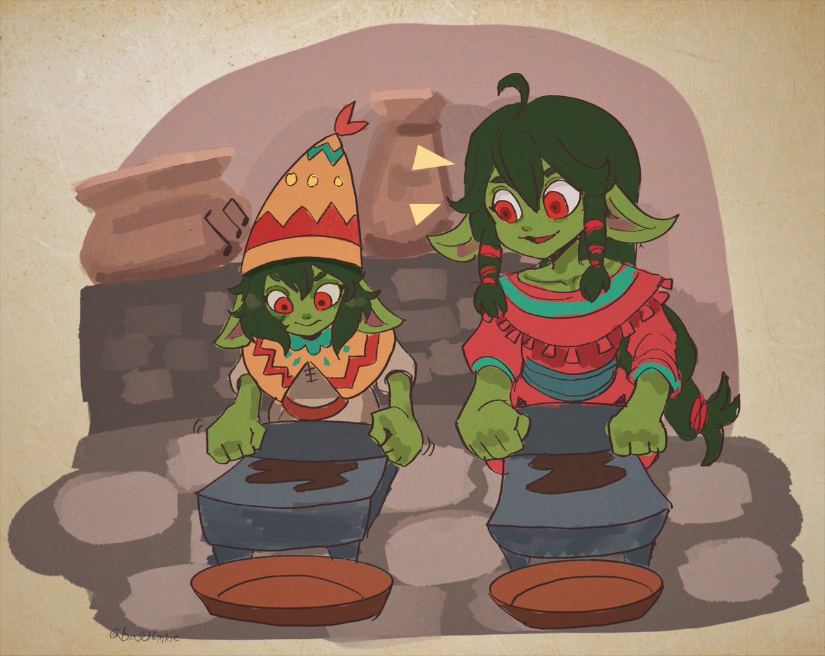 basedbinkie's tweet photo. Sancha learning how to use the metate! What they cooking? 🤔 https://t.co/uR9cHlmqNv