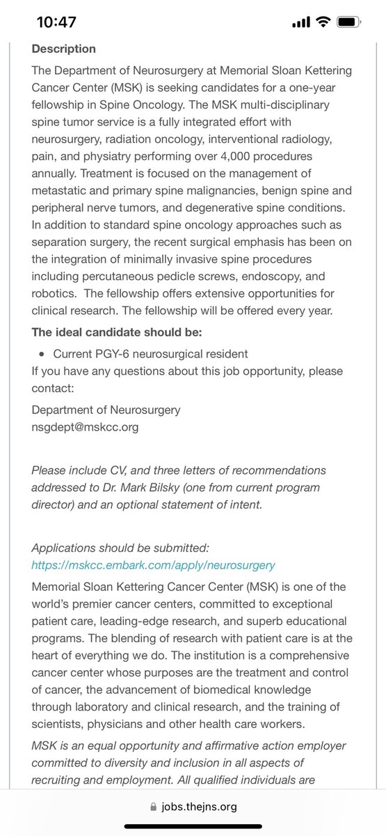 W. Christopher Newman, MD (@spineoncdoc) on Twitter photo Applications for the 2024-25 #SpineOncology fellowship position at <a href="/MSKCCSpine/">MSKCC Spine Tumor Center</a> are open until the start of May. I’m biased, but it’s a great fellowship with exposure to complex spine tumors, multidisciplinary tumor boards, and spine radiation. jobs.thejns.org/job/spine-onco… Applications for the 2024-25 #SpineOncology fellowship position at <a href="/MSKCCSpine/">MSKCC Spine Tumor Center</a> are open until the start of May. I’m biased, but it’s a great fellowship with exposure to complex spine tumors, multidisciplinary tumor boards, and spine radiation. jobs.thejns.org/job/spine-onco…