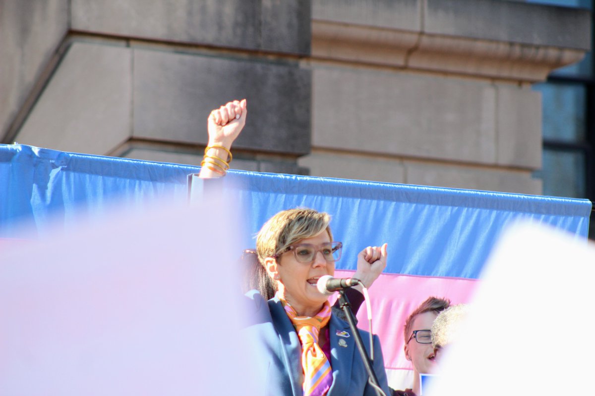kyhousedems's tweet photo. Many @kyhousedems members proudly attended today's LGBTQ+ Capitol rally against Senate Bill 150, which is being called the worst anti-trans legislation in the U.S. Those speaking included, clockwise from top left, Reps. @Rachel4KY, @KeturahHerron and @stevensonspeaks https://t.co/7vegeDBwb4