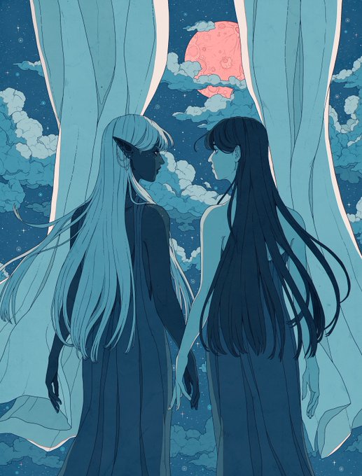「night sky white hair」 illustration images(Popular)