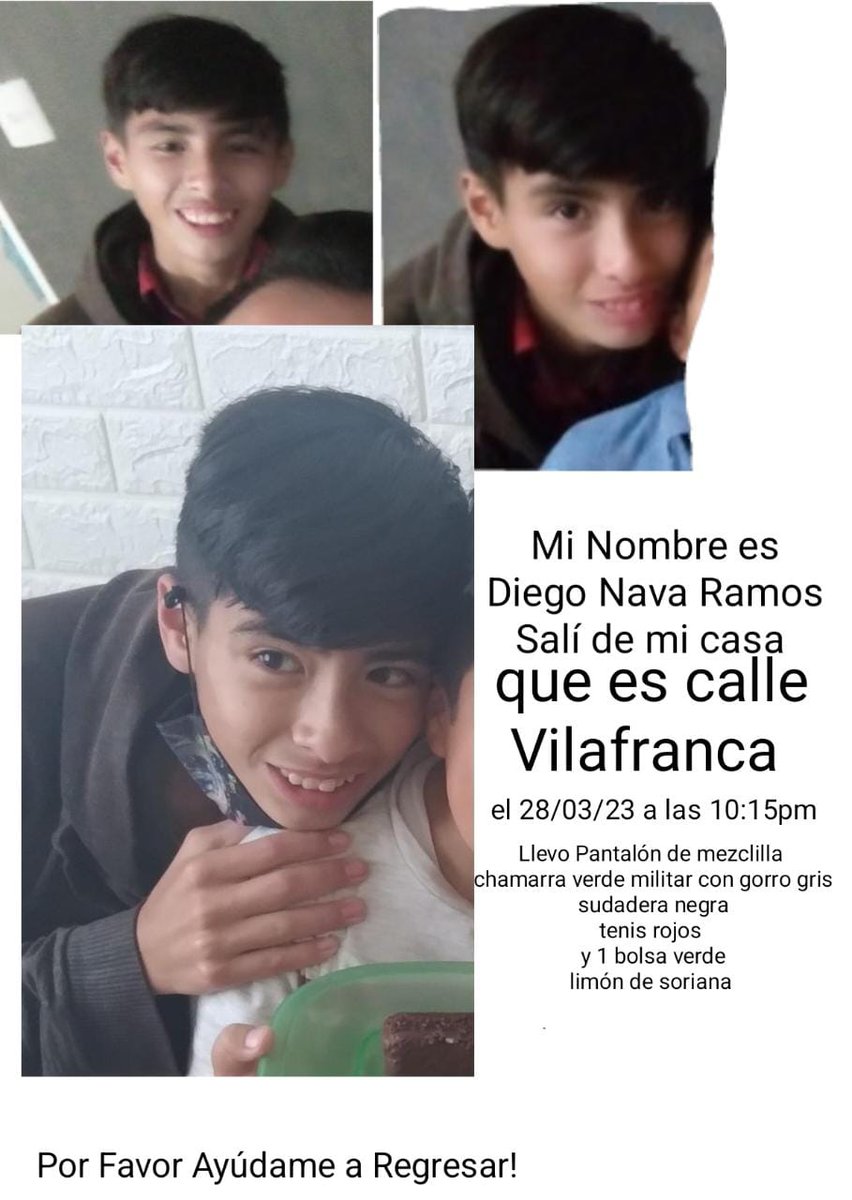 MadKary's tweet photo. @aesquinca hola Toñito, perdón pero ha desaparecido un pequeño en Tizayuca se llama Diego Nava Ramos. La última vez que lo vimos fue anoche. Es el niño más educado,noble y lindo, sus papás estan desesperados y yo como vecina y amiga también, nos ayudarías a compartir por favor https://t.co/xLRz11qOdj