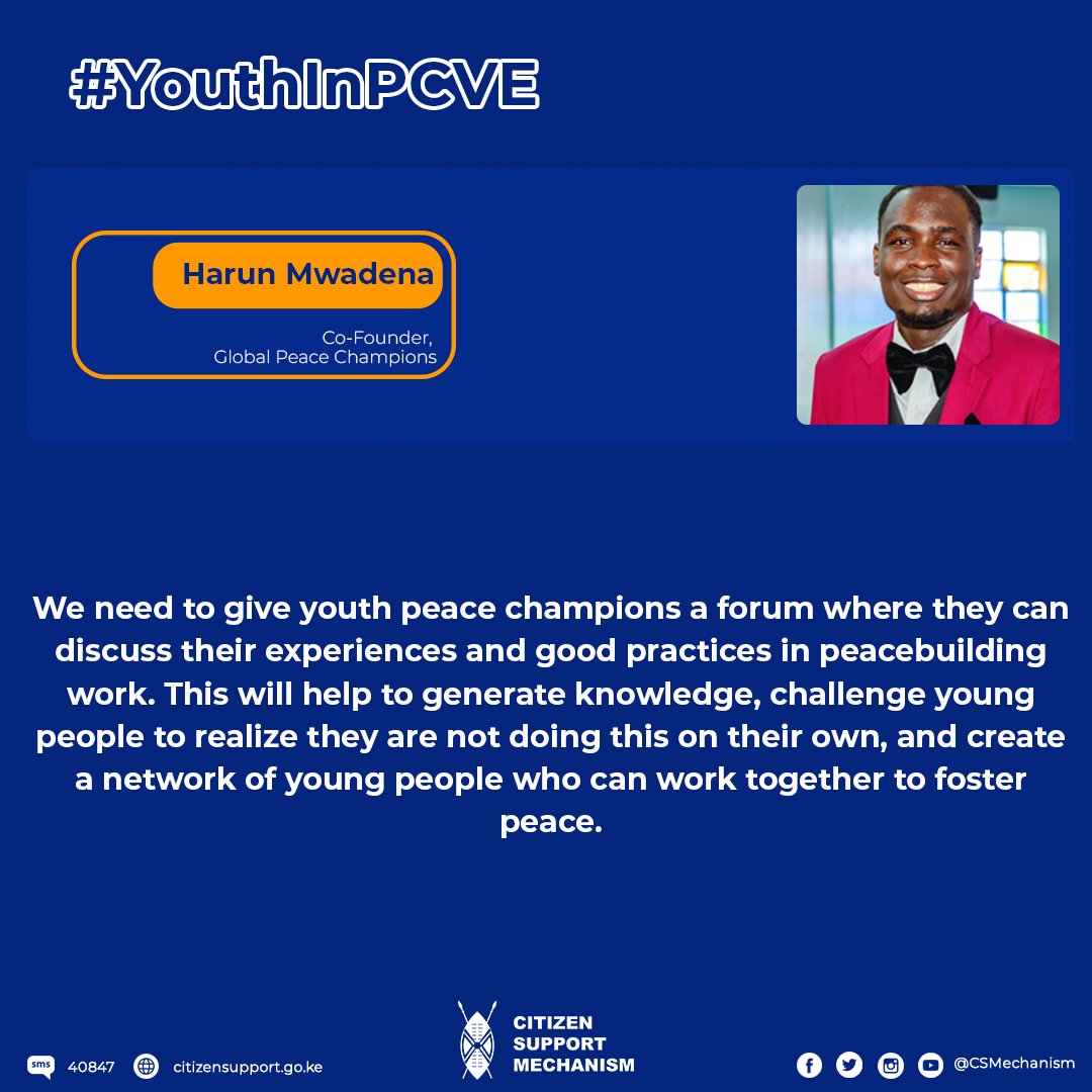 Citizen Support (@csmechanism) on Twitter photo We need to give youth peace champions a forum where they can discuss their experiences and good practices in peacebuilding work.
#YouthInPCVE
<a href="/Mwadena003/">#ItsMwadena</a> We need to give youth peace champions a forum where they can discuss their experiences and good practices in peacebuilding work.
#YouthInPCVE
<a href="/Mwadena003/">#ItsMwadena</a>