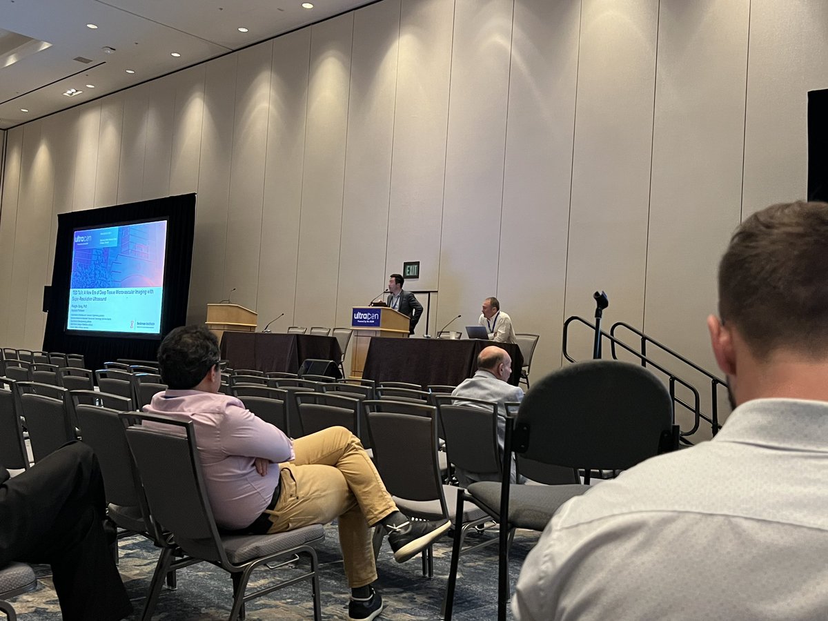SongLabDuke's tweet photo. Lots of fun talking about super resolution ultrasound at the @AIUMultrasound #ultracon2023. Great feedback from the clinical community about the future of super resolution imaging. https://t.co/Vu7pxae0UL