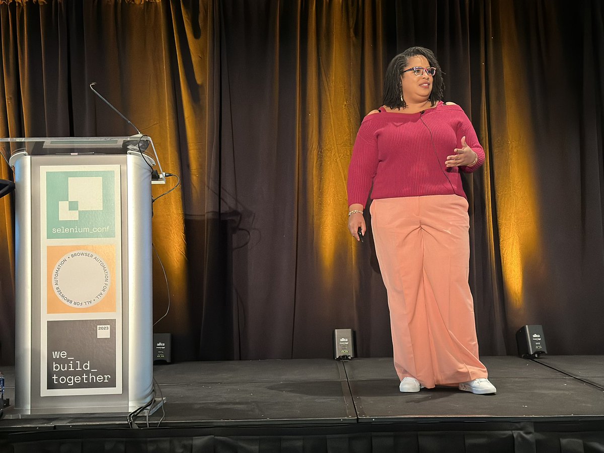 shs96c's tweet photo. And now Erika Chestnut takes to the stage to talk about “Missed Opportunities: When Quality is Put In a Box” @seleniumconf. Already enjoying the pacing and framing of this talk and we’re only a few minutes in. #SeConf https://t.co/tGt4bgEaKd