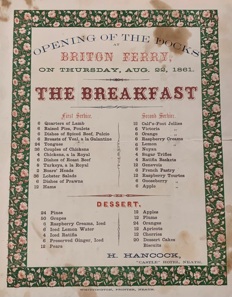 WestGlamArchive's tweet image. ‘Calf’s-Foot Jellies’ for breakfast anyone? Decadence was on the menu for the 1861 opening ceremony of the Briton Ferry Docks, which were designed by renowned engineer I. K. Brunel #ArchiveFoodandDrink #Archive30