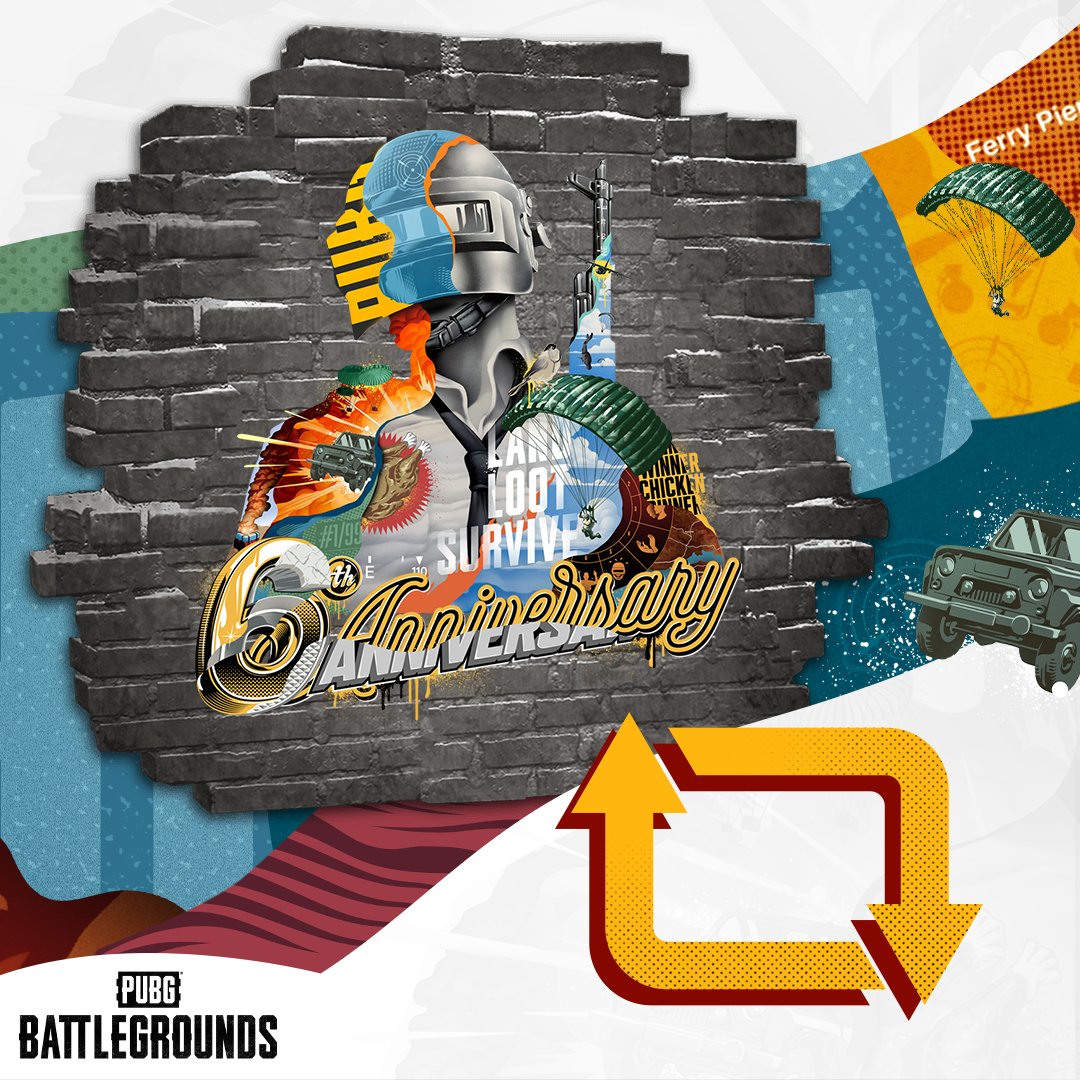 PUBG_EU's tweet photo. Who wants a snazzy 6th Anniversary Spray?! 👀

🔄 Retweet this post for a chance of winning our exclusive Spray.

10 Sprays are up for grabs! You have 24h ⏰ https://t.co/L5xnKiMIoJ