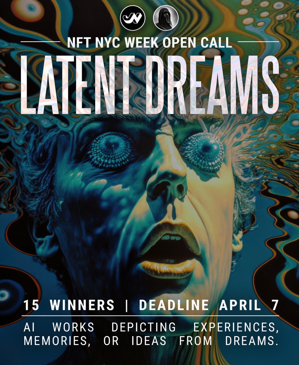 blac_ai's tweet photo. GM! 👀 🔥

📢 Open Call !!

I'm curating Joyn's 1st Pop-Up Gallery @TheNFTGallery4, IRL April 14th, during NFT NYC week!

✨LATENT DREAMS✨

TO ENTER:
🌀RT + LIKE this post
🫂Follow @bl_artcult &amp; @joynxyz
👇Read Reqs' &amp; Post your ART below!

Deadline: 7th April. Details 👇 https://t.co/dlh6WEX2jx