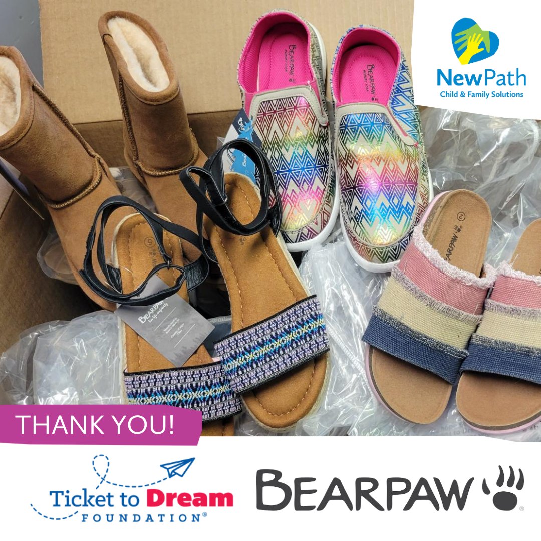 <a href="/TicketToDream/">Ticket to Dream</a> and <a href="/bearpawshoes/">BEARPAW</a> partnered to provide quality footwear to keep our clients and their families safe and comfortable 💙 #mynewpath #donation
.
To learn more about how you can donate, visit newpath.org/give