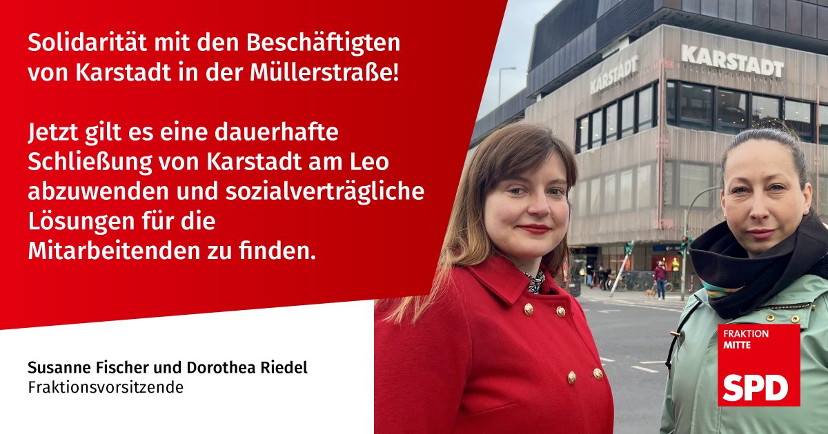 Wir fordern #Solidarität mit den Beschäftigten von #Karstadt in der #Müllerstraße!
Jetzt gilt es eine dauerhafte Schließung des Kaufhauses abzuwenden und sozialverträgliche Lösungen für die Mitarbeitenden zu finden.