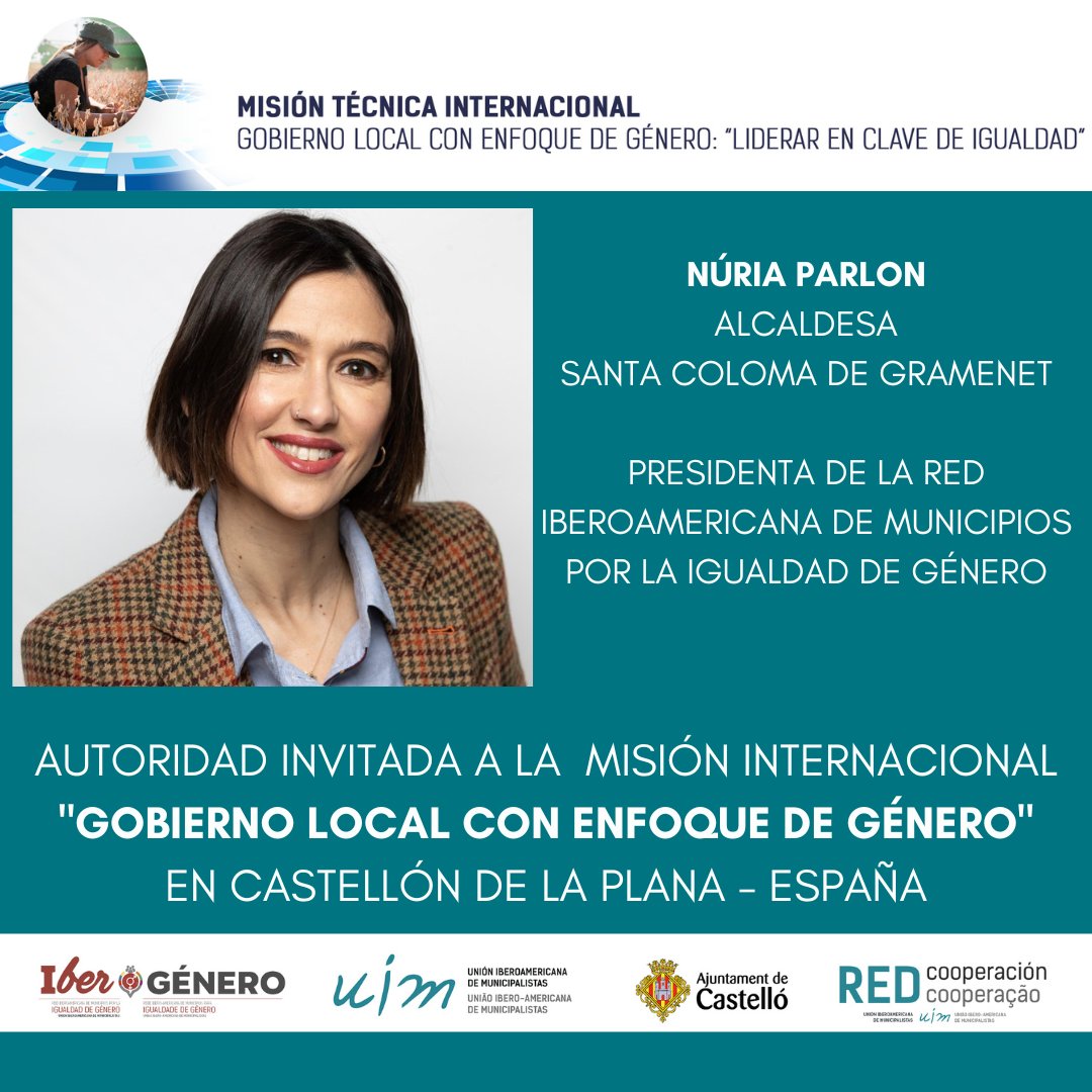 Alcaldesa de <a href="/scgramenet/">Aj. Sta. Coloma Gram</a>, <a href="/nuriaparlon/">Parlon #apeudecarrer #interioriseguretatpública</a>, presidenta de la Red Iberoamericana de Municipios por la Igualdad de Género <a href="/RedRimig/">Red Ibergénero</a>, es una de las invitadas a la Misión Internacional de Gobierno Local con #EnfoqueDeGénero💜

📍<a href="/AjuntCastello/">Ajuntament de Castelló</a>🇪🇸 
🗓️Abril 2023
➡️ mtr.cool/tkarikitbe