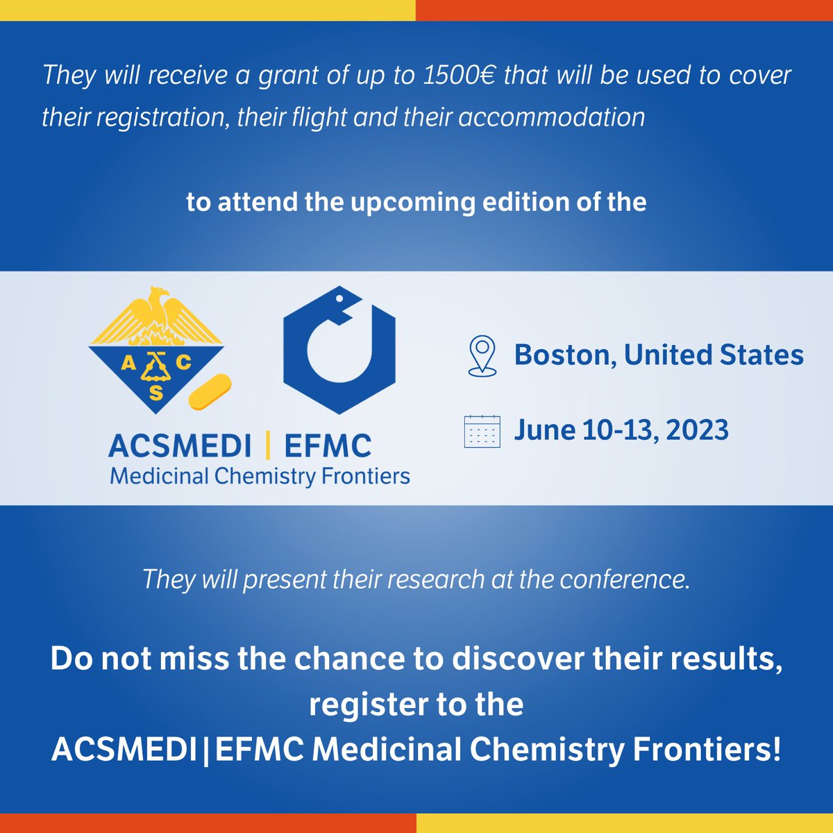 YoungSciNet's tweet photo. 🏆 Awardees of the YSN-YMCC Grant announced! 🏆

Andreas Luttens (@luttens) and Aleša Bricelj (@AlesaBricelj) will fly to Boston to present their research at the ACSMEDI-EFMC Medicinal Chemistry Frontiers 2023. 

Congratulations to both!
@EuroMedChem @AcsMedi https://t.co/W3uIaM5o1O