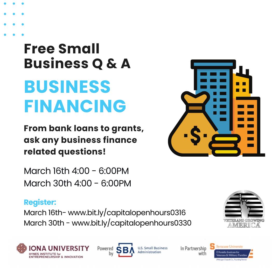 Join us for a free online Q&A on small business financing! Get your questions answered by an expert on March 30th, 4 PM - 6 PM! 
Register now: bit.ly/capitalopenhou…
 #SmallBizMarketing #MarketingQA #OnlineQA #veteranowned