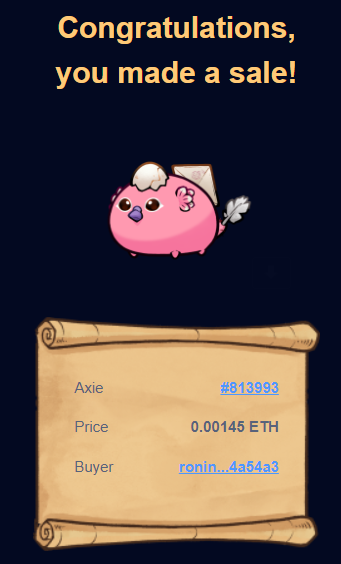 G_Napoleon84's tweet photo. Se fue le 3ro🐦. Otro pajarito mas que voló!

Es el 3/22. Aun me quedan varios Axies a la venta. El que quiera aprovechar, que mande una oferta (justa) o un DM para negociar. https://t.co/CTDKM3Gf43