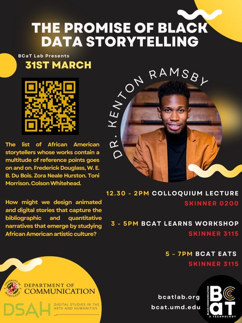 umdcommdept's tweet photo. Join the @BCaT_DISCO on Fri., 3/31 for The Promise of Black Data Storytelling.  Register for the workshop here: https://t.co/dsqQpisepB https://t.co/QS1trGT6wf