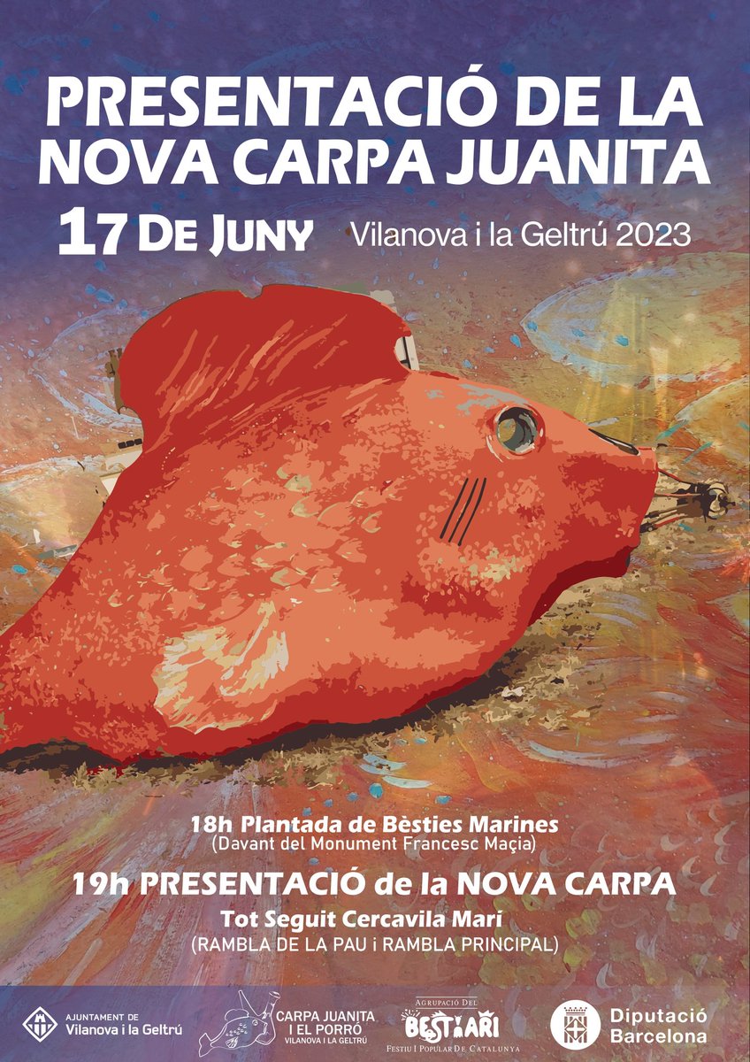 EL CARTELL AL COMPLET !!💚🧡

18h Plantada de Bèsties Marines (Devant del Monument de Francesc Macià)

19h- Presentació de la Nova Carpa Juanita

- TOT SEGUIT CERCAVILA MARÍ (Rambla de la Pau i Rambla Principal)

<a href="/VilanovaTurisme/">VilanovaTurisme</a> <a href="/ajuntamentvng/">Vilanova i la Geltrú</a> @BestiariFestiu