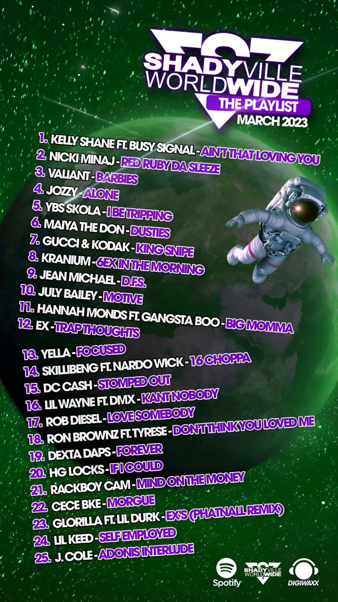 The <a href="/SHADYVILLEDJS/">Shadyville</a> #playlist has new heat from <a href="/gucci1017/">Gucci Mane</a> <a href="/busysignal_turf/">BUSY SIGNAL</a> <a href="/maiyathedon/">Maiya The Don</a> <a href="/hoodbossent/">Dc-Cash</a> <a href="/HannahMonds/">Hannah Monds</a> + more 🔥🔥✅ 

open.spotify.com/playlist/57m9u…