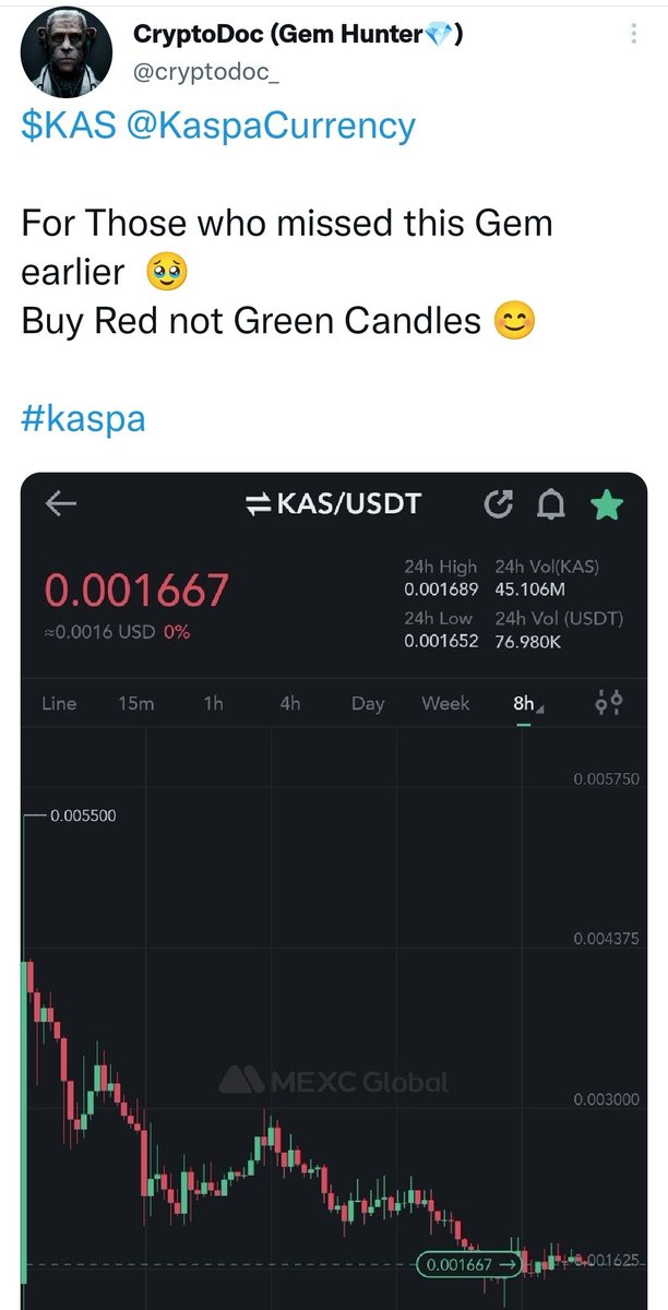 cryptodoc_'s tweet photo. $KAS 20X Done ❤️🔥
Holding this Gem to the Moon 🥹❤️

We caught the bottom &amp; now your patience is being rewarded 

Thank you @MEXC_Global for Listing Gems like these ❤️

Please show some Love

75 Retweets &amp; I'll Drop the Next Long term Gem call 💙🔥

$RIO $AZERO $KLV https://t.co/dMXXWfWZD8