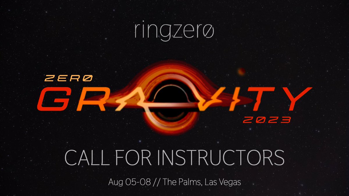 _ringzer0's tweet photo. 🪣Time to get your bucket list going! How about signing up as an #instructor for Ringzer0 #ZER0GRAVITY? Our #CallForInstructors is officially open. Submit your application now!

📝 https://t.co/nADGNxl67H

#CFT #training #cybersecurity #infosec https://t.co/BlVn0rkItF
