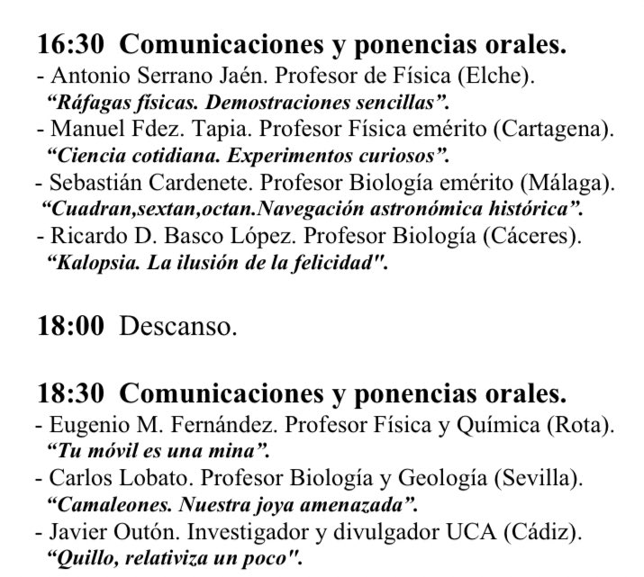 SergioRomeroJ's tweet image. Comienzan las ponencias de expertos divulgadores científicos venidos toda España que, con la colaboración del #IAJ, mostrarán sus conocimientos a los alumnos participantes en el II Memorial Jesús Matos - Feria de la Ciencia en #Cádiz.

👉Por streaming en alumnosinvestigadores.com