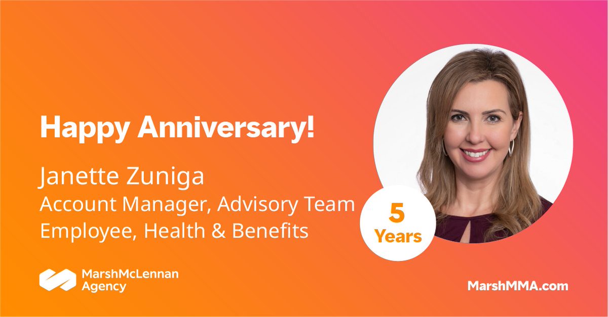 Our colleague, Janette Zuniga, celebrates her 5-year #anniversary with us during March! #Congratulations! We look forward to celebrating more anniversaries with you.