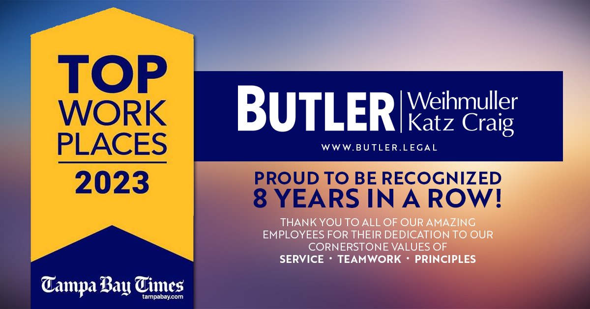 _ButlerLegal's tweet photo. Thank you to all of our hardworking and dedicated employees for making us a Top Workplace for 2023! https://t.co/U6wkRIg9JF
#ButlerLegal #TampaBayTimes #TopWorkplaces https://t.co/orymOtruZe