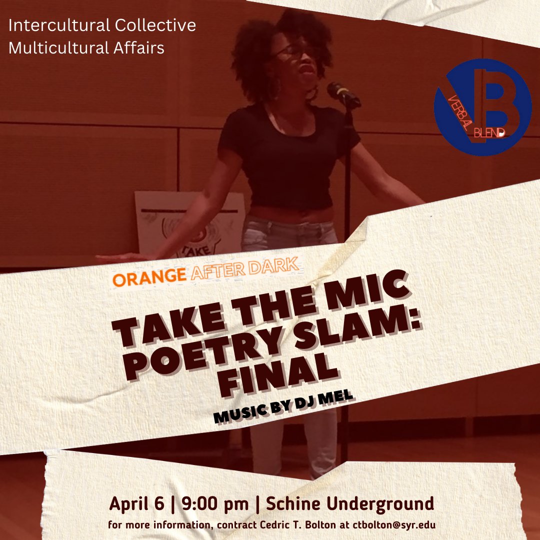 CuseActivities's tweet image. This is the final round of our poetry slam competition! Trophies will be awarded to the first, second, and third place winner.