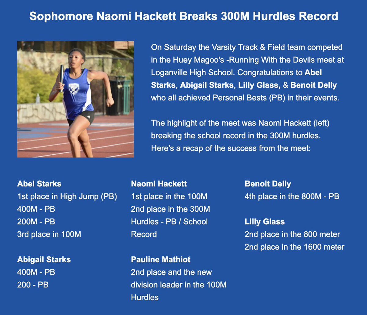 Aaron Hackett (@aaronhackett) on Twitter photo Nice job <a href="/naomihackett/">Naomi Hackett</a> #schoolrecord #300mhurdles <a href="/AIS_Eagles/">Atlanta International School</a> Nice job <a href="/naomihackett/">Naomi Hackett</a> #schoolrecord #300mhurdles <a href="/AIS_Eagles/">Atlanta International School</a>