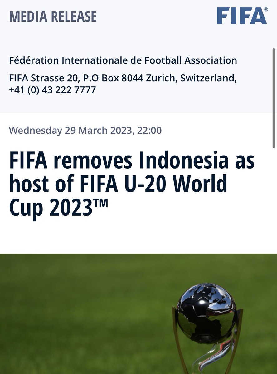 Breaking News: Indonesia batal jadi tuan rumah Piala Dunia U20.