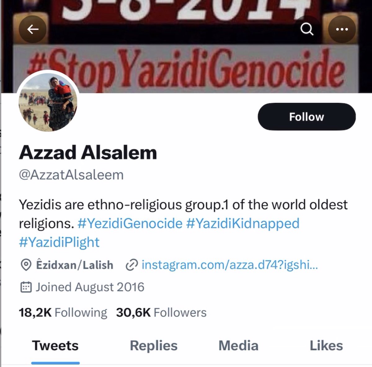 @Twitter @TwitterSupport has suspended the account of Yezidi activist @AzzatAlsaleem ,which is one of active accounts that raise awareness about Yezidis and Yezidi Genocide.
@TarekFatah 
@jihadwatchRS