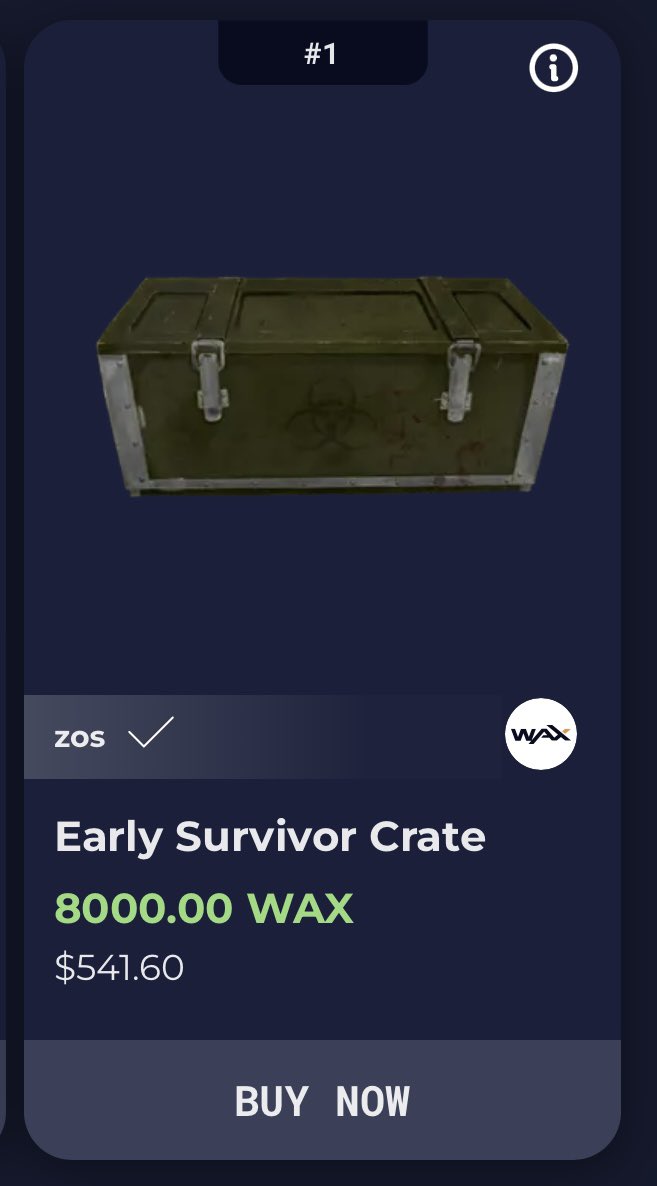 diegediege's tweet photo. I am VERY tempted to pull the trigger on this piece of @ZosWax history!
The #mint1 Early Survivor Crate from our very first (PRE) Sale of assets.
This was the biggest pack in the sale & holds assets that can only be minted from Era 0!
This is my holy grail chase pack! https://t.co/PR2HREIVAZ