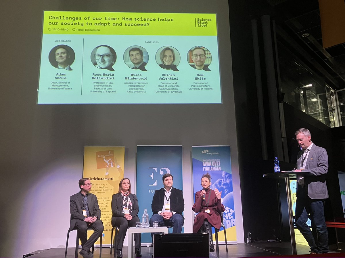 Ready for #sciencenightlive <a href="/Heurekafi/">Heureka</a> ! House full of brilliant international researchers living &amp; working in Finland. The first topic is ”How science helps our society to adopt and succeed?” moderated by <a href="/DrSmale/">Adam Smale</a> #talentboost <a href="/e2_tutkimus/">E2 Tutkimus</a>