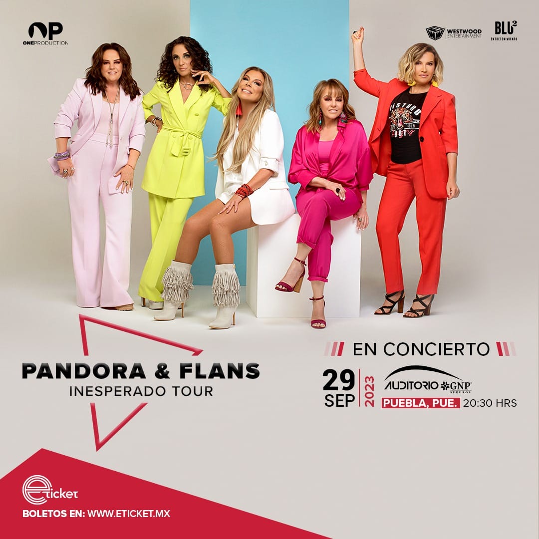 Grupo Pandora y #Flans presentarán #InesperadoTour 29 de septiembre a las 20:30 hrs en el Auditorio GNP Seguros
Los boletos estarán a la venta a partir del 29 de marzo en eticket.mx. 
One Production MX