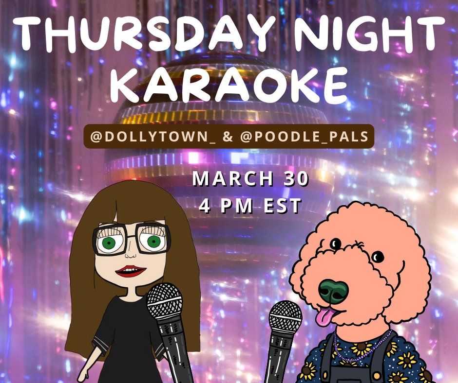 x.com/i/spaces/1rmxP…
Set your reminders for a fun night of karaoke with <a href="/poodle_pals/">Poodle Pals Club - Minting Now!</a> and <a href="/DollyTown_/">Dolly Town 🏡☀️</a> !!

✨There will be a POAP for anyone who sings! 🎤🐩🏡