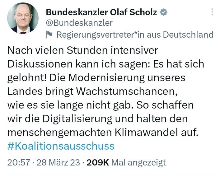 Will das Volk eine Modernisierung, die uns in vorindustrielle Zustände führt? Wachstumschancen ergeben sich, wenn überhaupt, für Unternehmen der Energiebranche, die restlichen Branchen werden existenzbedrohend schrumpfen und dem Klimawandel bringt es ohnehin gar nichts.