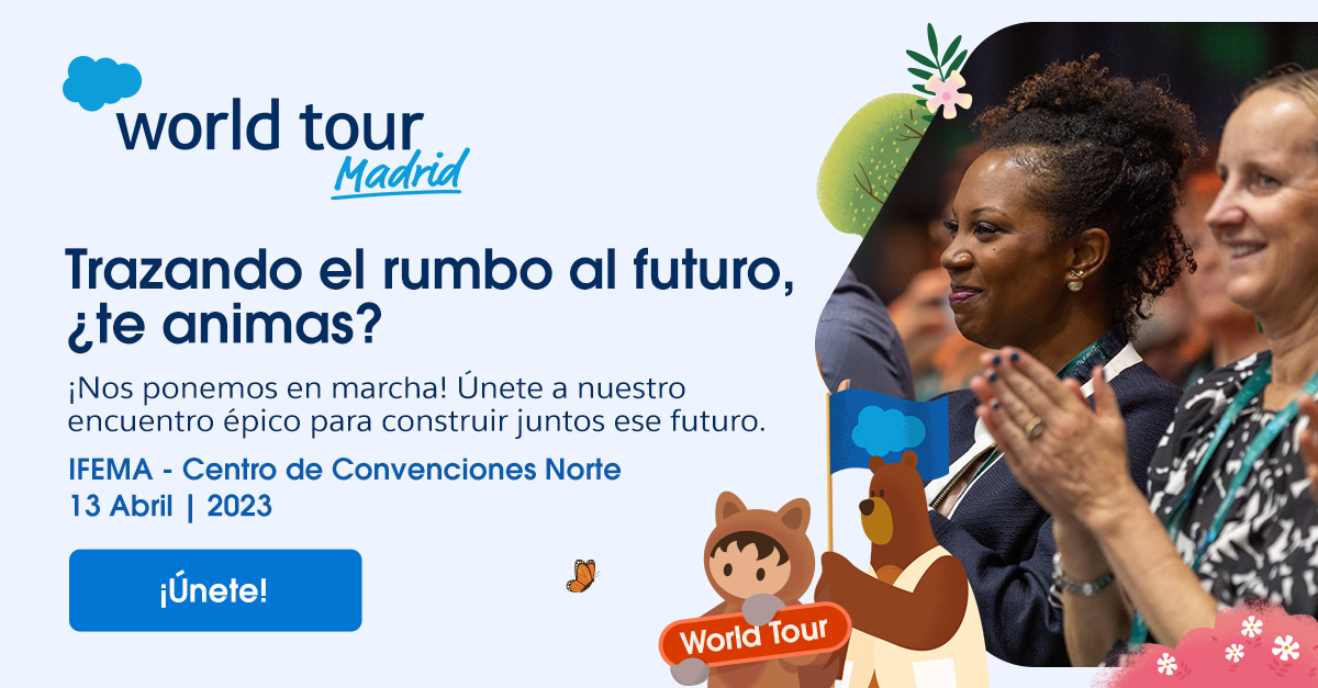 📢 ¡Salesforce World Tour Madrid ya está aquí!

🔵 Descubre la sorpresa que tenemos preparada para ti en nuestro stand 😉 Acertarás seguro 🎯

🔵 Conoce el #CasodeÉxito de nuestro cliente <a href="/idealista/">idealista</a>.

🗓️ 13 de Abril.

📍 IFEMA.

Consigue tu invitación 👉 sforce.co/3KamjjP