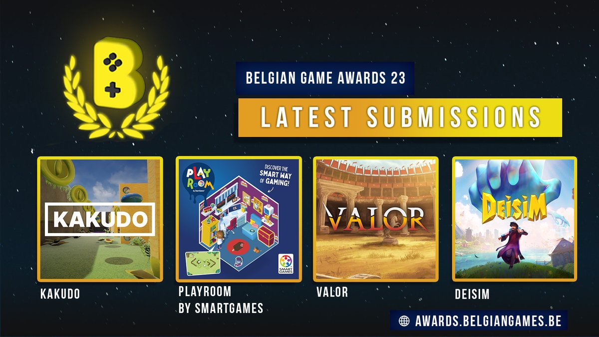 belgian_games's tweet photo. Keep 'em coming! Four more submissions for the Belgian Game Awards #BGA23 🖤💛❤️

🎮 KAKUDO by @BWeatherStudios 
🎮 Playroom by @SmartGames_eu 
🎮 Valor by @ne_vogel 
🎮 @Deisim by @TMaloteaux 

Submissions closing on 31 March!
https://t.co/t9jj3CCnMi https://t.co/nWYxcZla6F