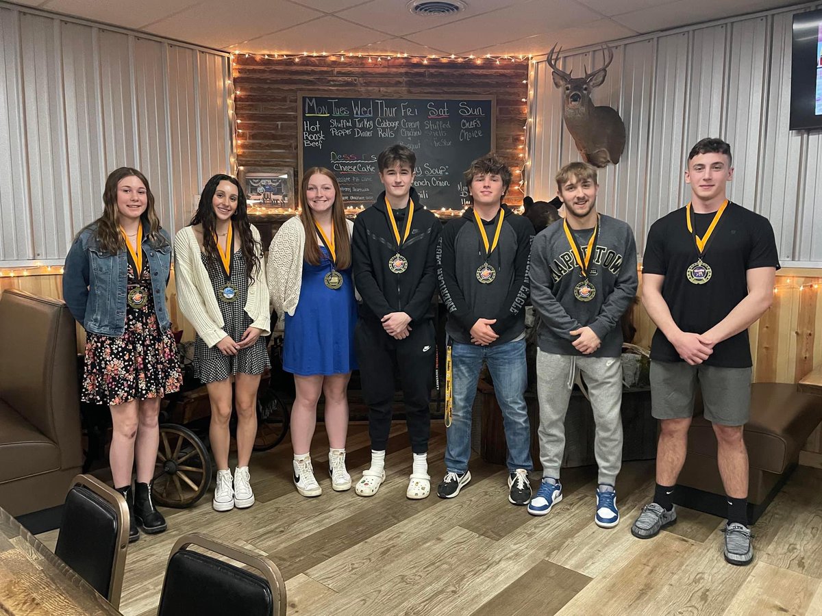 MapletownSports's tweet photo. Winter All County athletes from Mapletown were honored at a luncheon in Waynesburg today.   So proud of these kids!  Congratulations Isabella Garnek, @menear_ella , @kristawilson0 Braden McIntire, @avanata2 , @LandanStevenson and @BrodyEvans14  #town https://t.co/t8XNkUJCzk