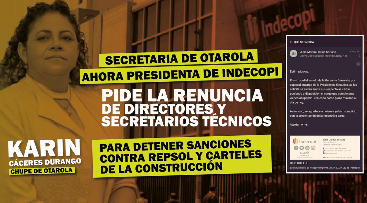 palpanpalpan's tweet photo. @Diario_EP URGENTE| Secretaria de OTAROLA, Karin Cáceres Durango, fue puesta inconstitucionalmente en Indecopi para detener sanciones MILLONARIAS CONTRA REPSOL Y CARTELES DE LA CONSTRUCCIÓN. https://t.co/V99nBJNcTi