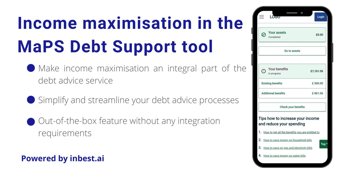inbestai's tweet photo. We’ve integrated our benefits calculator into the @MoneyPensionsUK Debt Support tool to make #IncomeMaximisation an integral part of the debt advice service. 

Read all the details in our latest post:
https://t.co/SiemHPnK2U https://t.co/HrUkiT5242