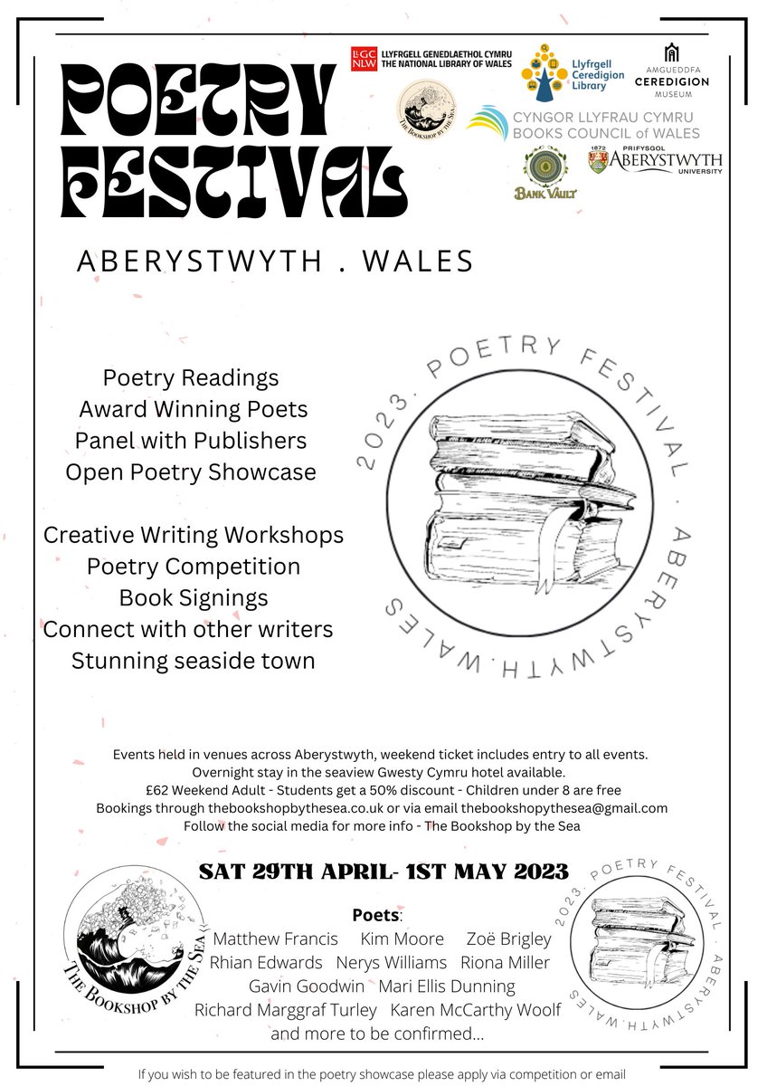 Bookshopsea's tweet photo. 🦋BIG NEWS! 

✨WE ARE LAUNCHING Aberystwyth Poetry Festival 2023!!✨Booking Now Open!✨29th April -1st May!✨Launch Price of £62 adult £31 student - head to our website to book now!

🦋celebrating poetry, sustainability and showcasing women poets!

https://t.co/FJoTB4CI9a https://t.co/ASZpsHoFaJ